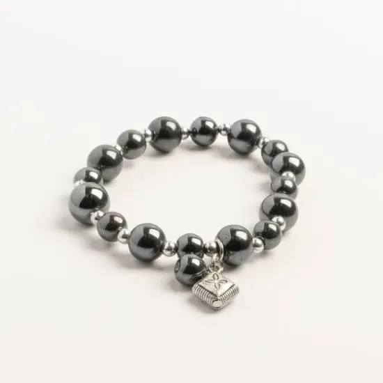 John Bead Hematite Gray Natural Stone Bracelet with Rhombus Charm {4}