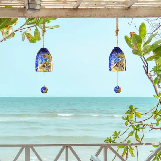 Glitzhome&reg; 26" Blue & Yellow Glass Twist Glaze Windchime {3}