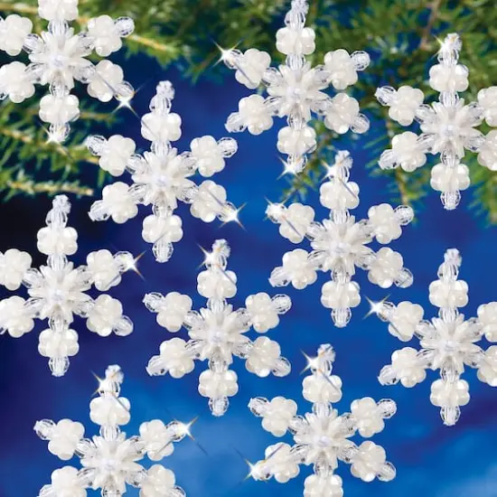 The Beadery® 2" Mini Pearl Snowflake Holiday Beaded Ornament Kit {1}