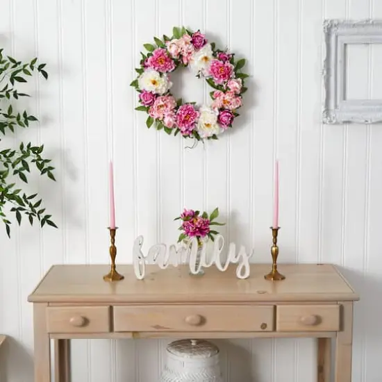 22" White and Pink Peony Wreath {4}