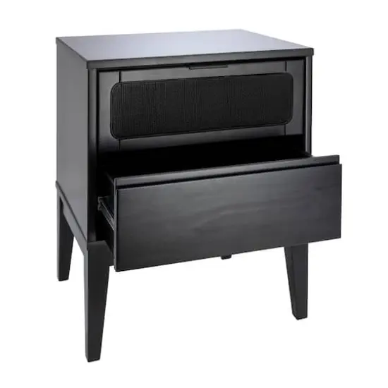 Hello Honey® Crawford 24" Nightstand with Storage Drawers and Natural Woven Cane Detail Black Satin and Black {10}