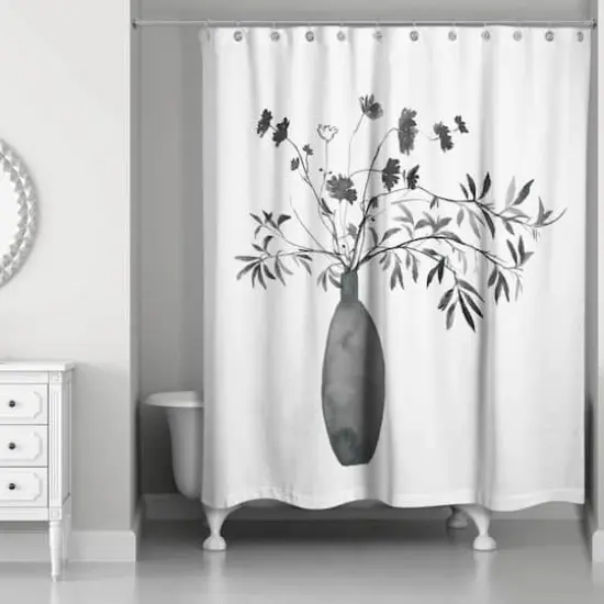 Monochromatic Floral IV 71" x 74" Shower Curtain {3}