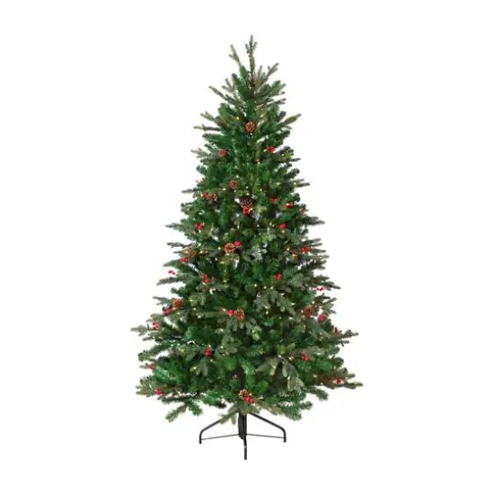 6.5ft. Pre-Lit Real Touch&trade; Mixed Noble Spruce Artificial Christmas Tree with Pinecones & Red Berries, Clear Lights {1}