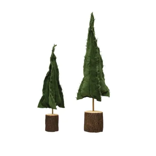 Hello Honey&reg; Green Raw-Edged Corduroy Tree with Wood Slice Base {4}