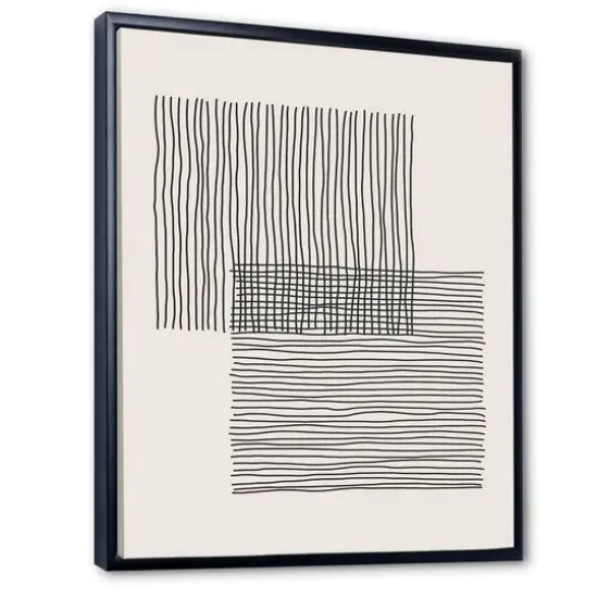 Designart - Minimal Geometric Lines And Squares II - Modern Canvas Wall Art Print in Black Frame {1}