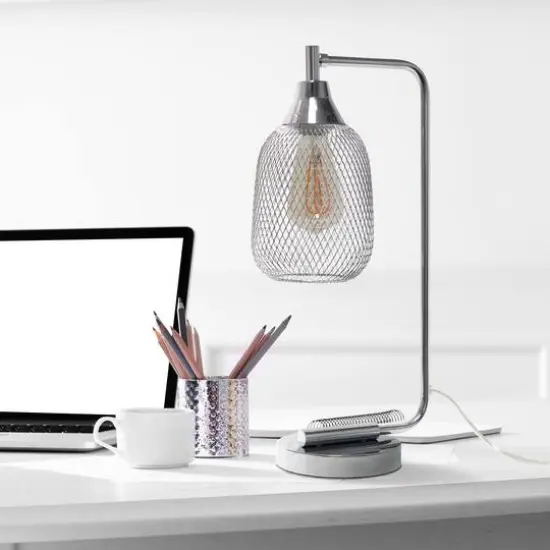 Lalia Home 19" Industrial Mesh Desk Lamp Chrome {6}
