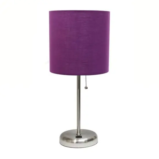 Creekwood Home 19.5" Oslo USB Port Table Lamp Brushed Steel/Purple Shade {1}