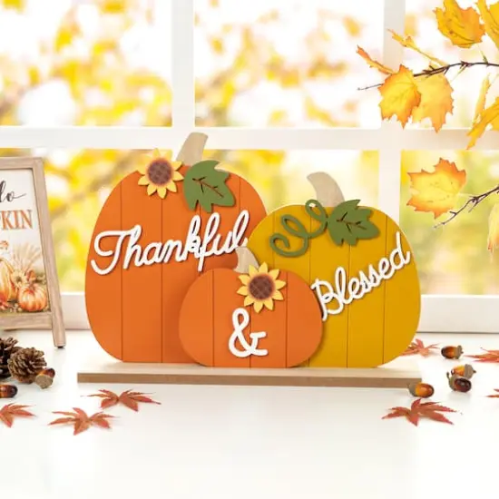 Glitzhome&reg; 16" Thanksgiving Wooden Pumpkins Table D&eacute;cor {3}