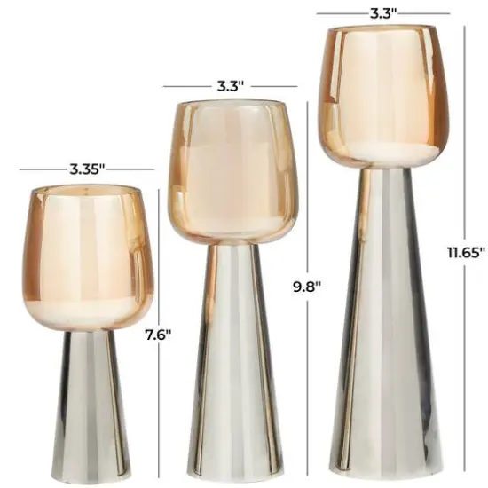 Contemporary Stainless Steel & Glass Candle Holder Set Silver {6}