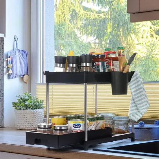 NEX&trade; 16" 2-Tier Under Sink Organizer with Sliding Drawer Black {8}