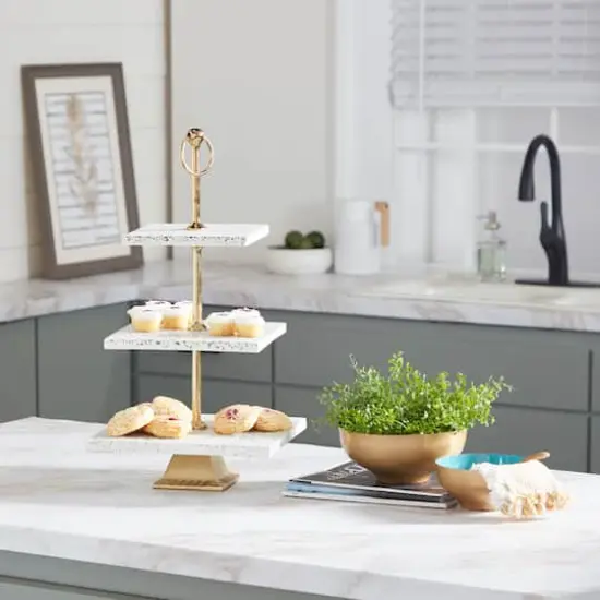 White Marble & Aluminum 3 Tier Tray Stand {7}