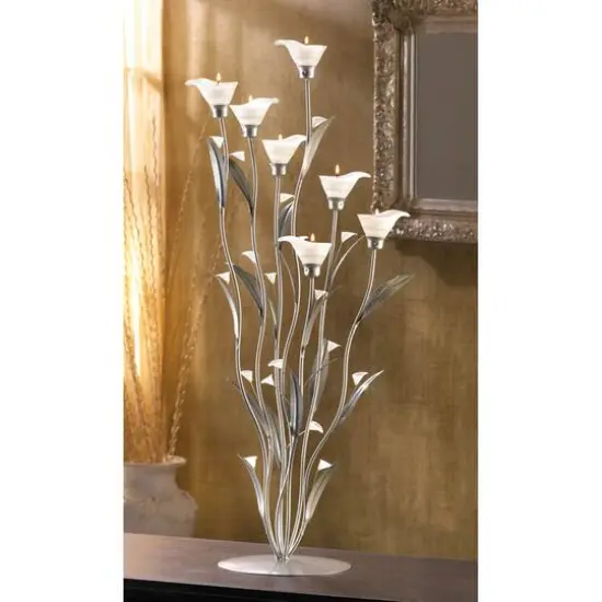 32" Silver Calla Lily Candle Holder {3}