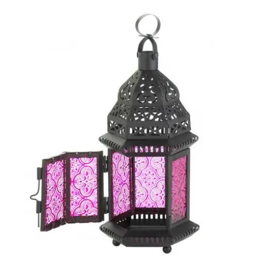10.25" Mulberry Glass Moroccan Style Hanging Candle Lantern {4}
