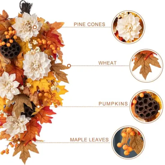 Glitzhome® 28" Fall Dahlia, Lotus Pod and Berry Swag {7}