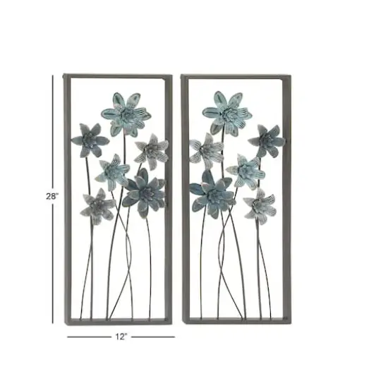 Blue & Gray Framed Floral Metal Wall Accent, 2ct. {4}