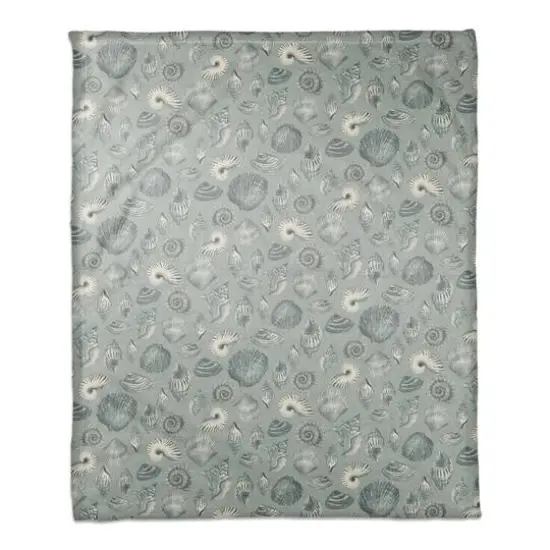 Blue Multicolor Shell Coral Fleece Blanket {1}
