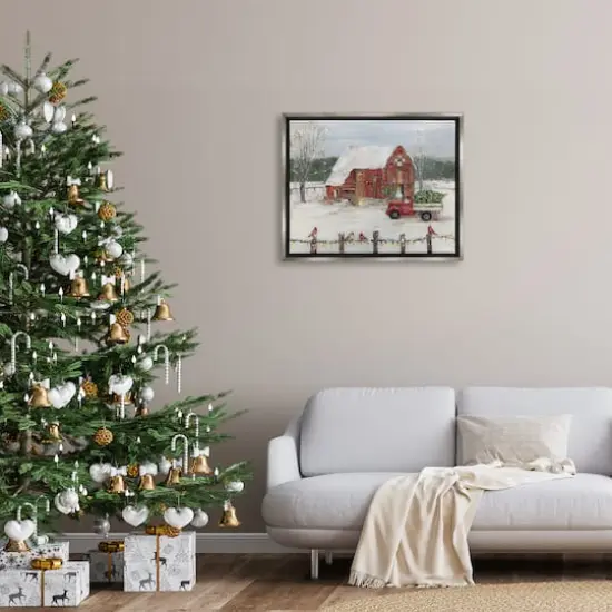 Stupell Industries Snowy Holiday Tree Farm Landscape Framed Floater Canvas Wall Art Gray {3}