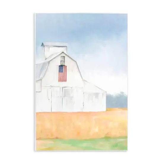 Stupell Industries American Flag White Country Barn Rural Scenery Wall Plaque Art {1}