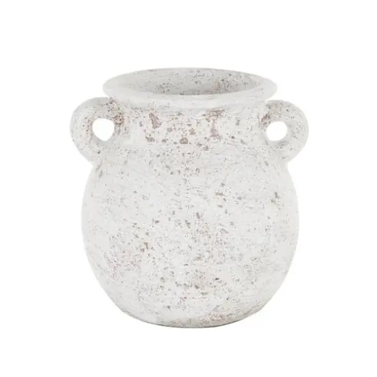 10" Cream Ceramic Textured Vase with Handles {7}