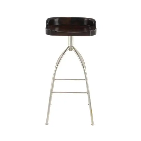 Brown Iron and Wood Contemporary Bar Stool, 33" x 16" x 12" {3}