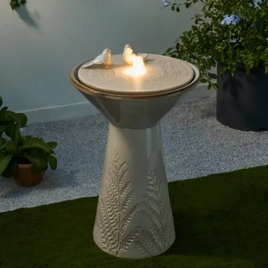 Glitzhome&reg; 27.5" LED Bird Pedestal Ceramic Fountain Beige {5}
