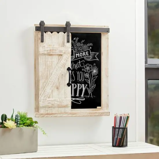 Glitzhome&reg; 19.75" Farmhouse Wooden Chalkboard Barn Door {3}