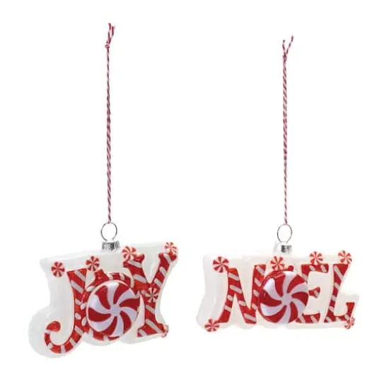 Peppermint Joy & Noel Glass Ornament Set {3}