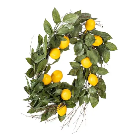 24" Green & Yellow Salal Leaf Lemon Wreath {7}