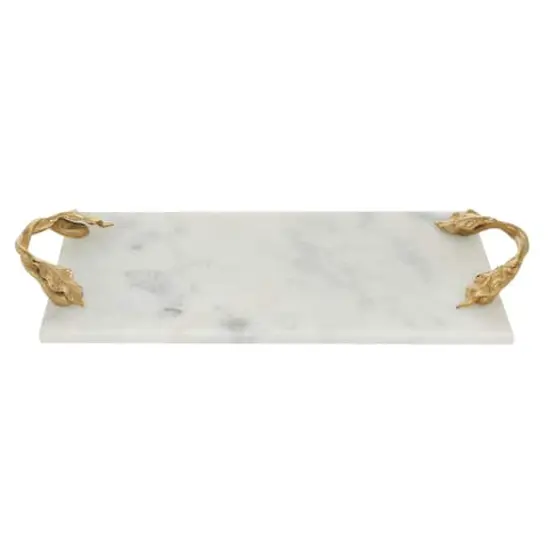 21" White Marble Natural Serving Tray {3}