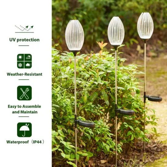 Glitzhome&reg; 36" Solar Powered Oval Flower Stake Light with Stainless Steel Poles, 3ct. {7}