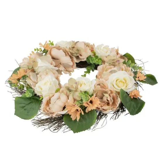 Peach and White Floral Fall Harvest Artificial Wreath 22" {4}