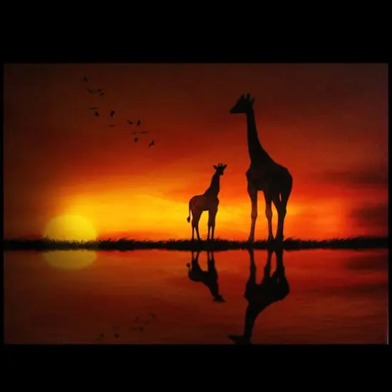 LED Safari Sunset Giraffe & Baby Canvas Wall Art {3}
