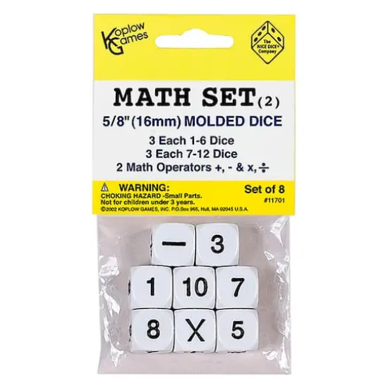 Koplow Games Whole Number Dice Set, 6 Packs of 8 {3}