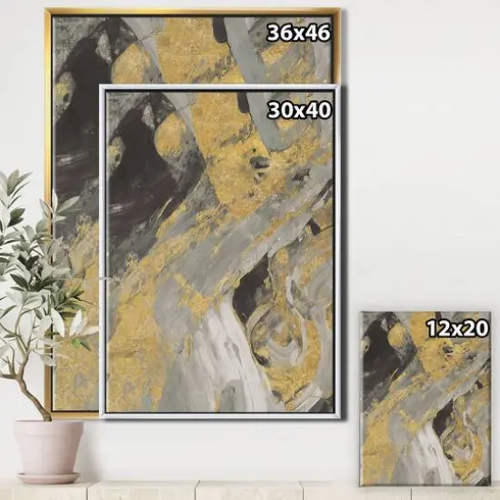 Designart - Marble Gold and Black - Modern & Contemporary Canvas in Gold Frame {4}