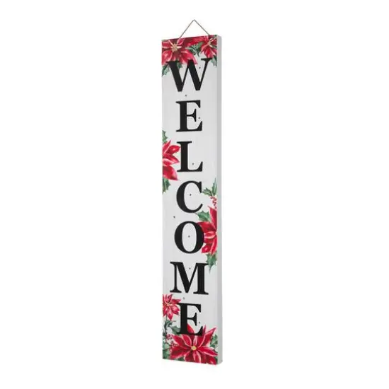 Glitzhome&reg; 42" Lighted Wooden Poinsettia WELCOME Porch Sign {4}