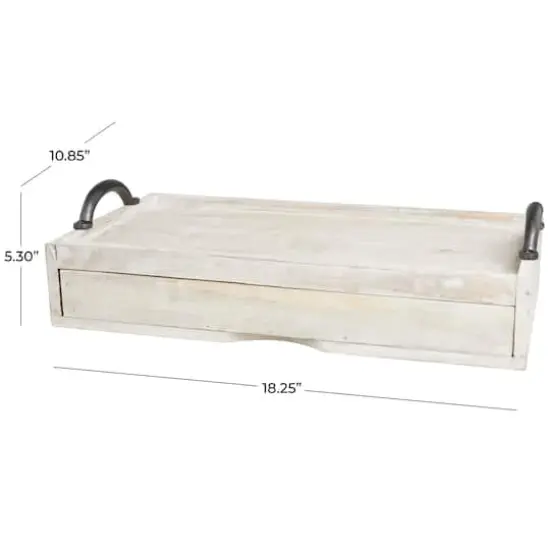 18.25" Wood Hidden Drawer Tray with Black Metal Handles Cream {4}