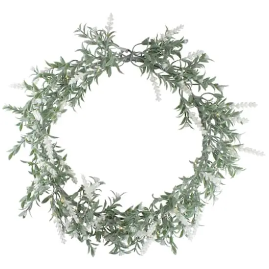 16" White LED Lighted Artificial White Lavender Spring Wreath {1}