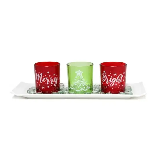 Elegant Designs&trade; Merry & Bright Christmas Candle Holder Set {1}