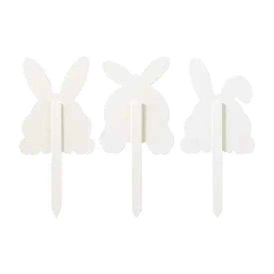 Glitzhome&reg; 15" Set of 3 Easter Wooden Bunny Pick or Yard Stake {8}