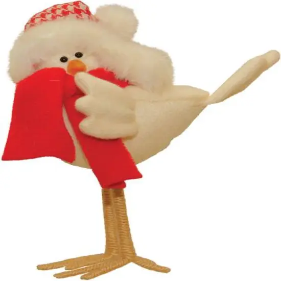 8.5" Beige & Red Standing Bird with Scarf Christmas Tabletop Figurine {3}