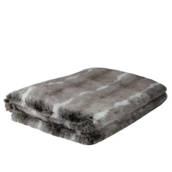 White & Gray Contemporary Faux Fur Throw Blanket {1}