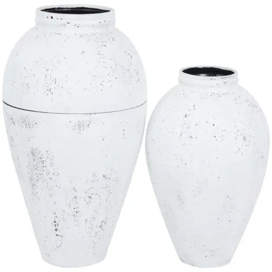White Distressed Pot Floor Metal Vase Set {7}