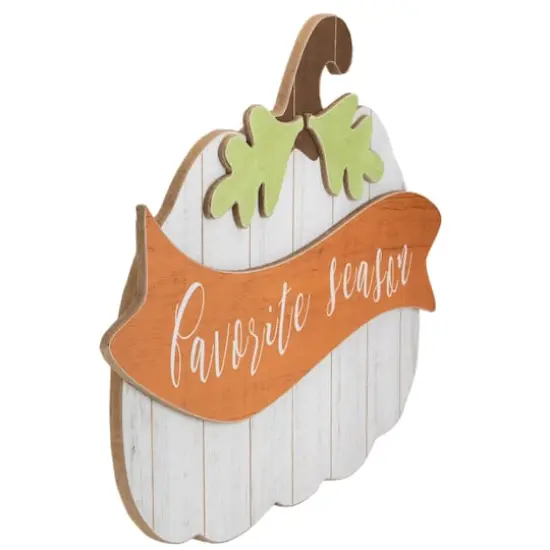 19.5" White Wooden Pumpkin Favorite Season Hanging Wall Sign {5}