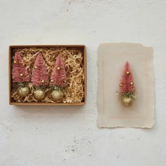 Hello Honey&reg; 3.5" Pink Sisal Bottle Brush Tree with Glass Ball Base Ornaments, 4ct. {3}