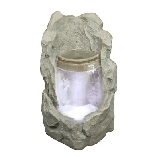 25" Gray LED Raised Stone Basin Outdoor Garden Water Fountain {1}