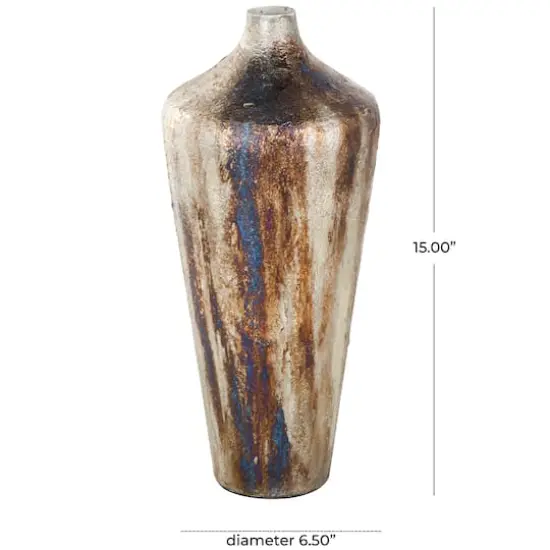 Bronze & Cream Foiled Metal Vase with Blue Accents {5}