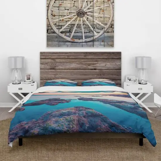 Designart 'Blue Sicily Island' Coastal Bedding Set - Duvet Cover & Shams {4}