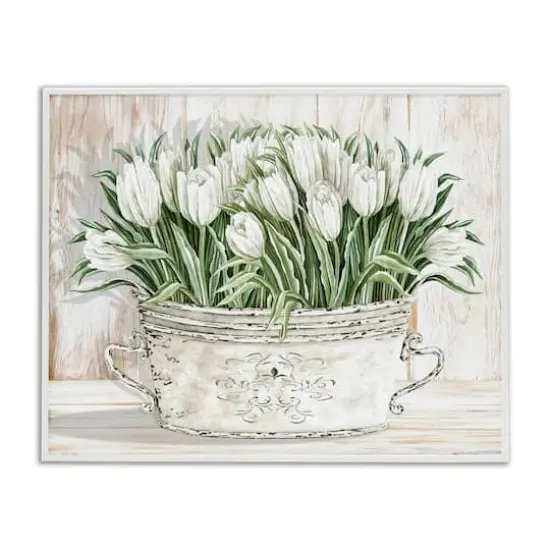 Stupell Industries Fresh White Tulip Flowers Vintage Framed Giclee Art {1}