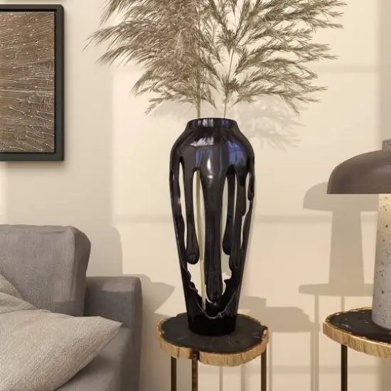 19" Black Aluminum Drip Vase with Melting Designed Body {10}
