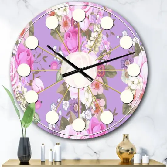 Designart 'Pattern With Country Roses Mid-Century Modern Wall Clock {1}